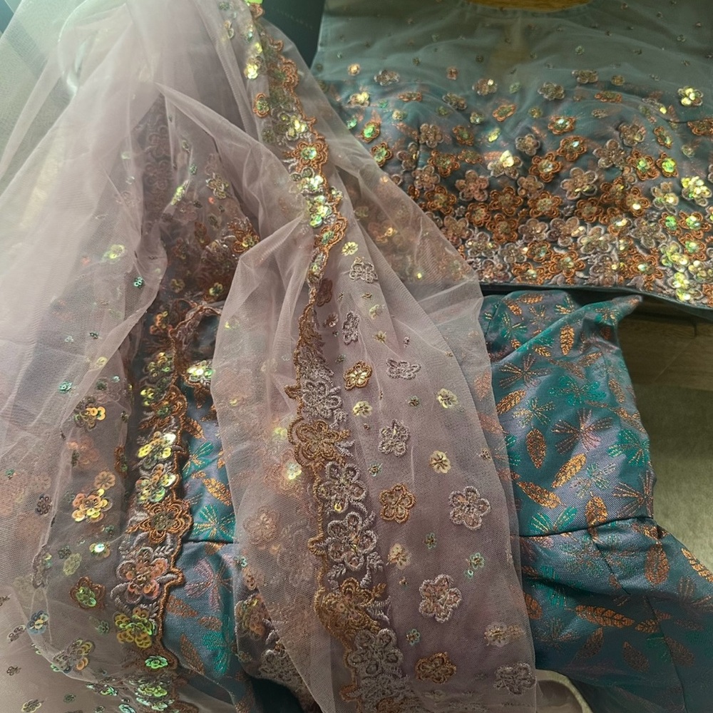 Embellished Purple and Gold Lehenga - Picture 4 of 6